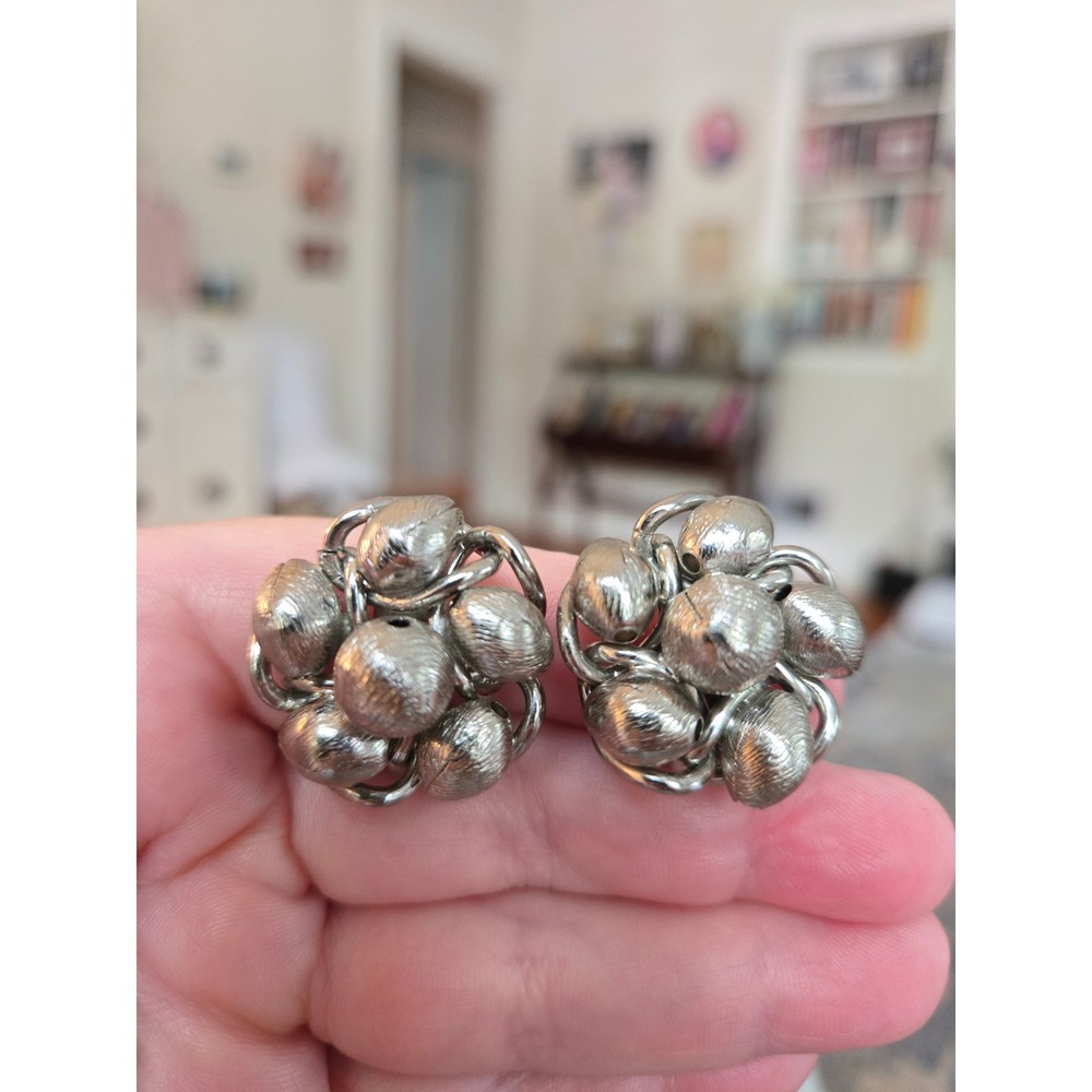 Hobe Silvertone Cluster Earrings Vintage Signed